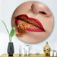 thumbnail image 2 of Designart 'Close Up Lips With Gold and Red Make Up' Modern Circle Metal Wall Art 23x23 - Disc of 23, 2 of 5