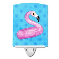 Caroline's Treasures BB8256CNL Flamingo Floaty Blue Polkadot Ceramic Night Light, 6x4x3", multicolor