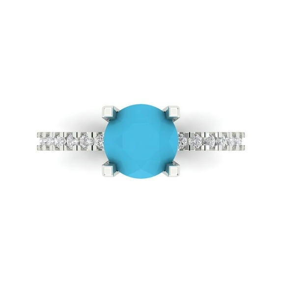 Solitaire with Accents Engagement Ring for Women - 1.71ct Simulated Turquoise in 18K White Gold Promise Ring