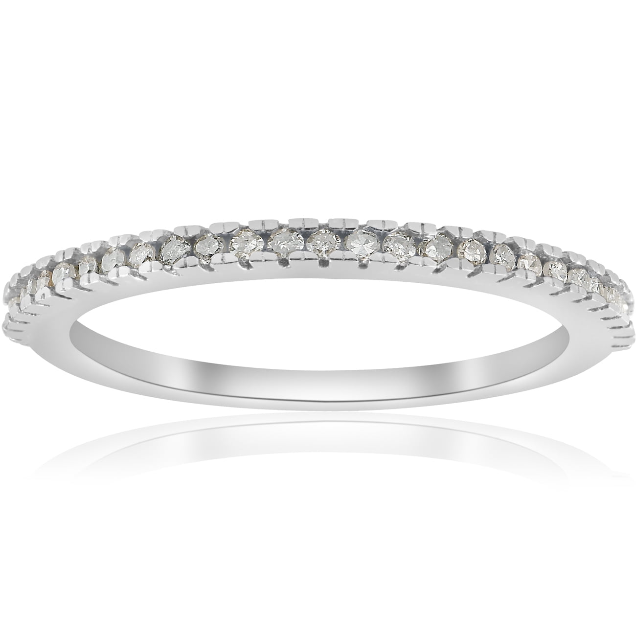 Pompeii3 - 1/10ct Pave Diamond Wedding Ring 10k White Gold Stackable