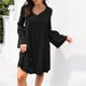 thumbnail image 2 of Vestido de manga larga de linterna de manga larga sexy de color sólido suelto con cuello en V de moda casual para mujer Fridja  NMB4017, 2 of 6