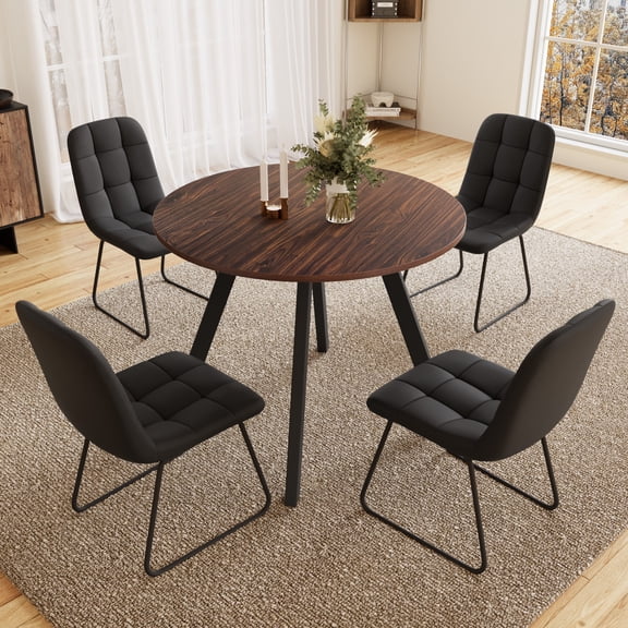 34.6" Round Dining Table Set, Mid Century Modern Round Dining Table for 4 Person, with Steel Legs, Coffee Table for Kitchen Dining Room, Office, Save Space