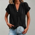 thumbnail image 6 of NMMUED Linen Tops Breathable Linen T Shirt Blusas De Lino Para Mujer Tunic Blouse Short Sleeve Loose Fit Womens Shirts Casual Black 3XL, 6 of 7