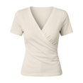 thumbnail image 4 of MEZZALL Women T-Shirts V-Neck Pleated Short Sleeve Tops For Casual Everyday Wear Soft Solid Color Streetwear, 4 of 4