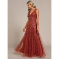 thumbnail image 3 of Vestido de noche Ever-Pretty con bordado de lentejuelas en naranja quemado con cuello en V, 3 of 6