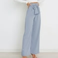 thumbnail image 6 of Sakmal Drawstring Womens Pants Pleated Work Wide Leg Trousers High Waisted Solid Blue Full Length Pants with Pockets, 6 of 7