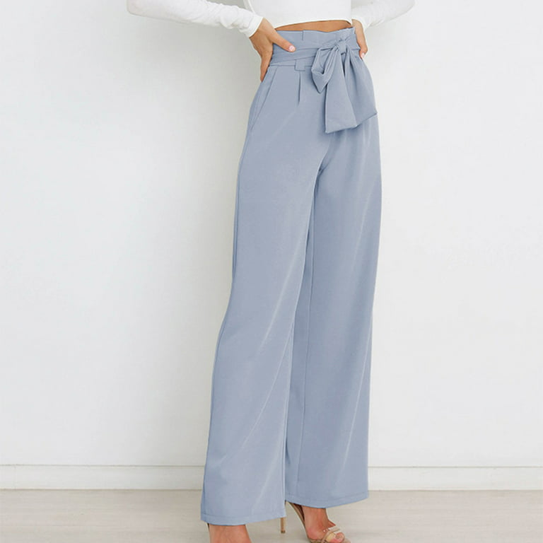 YWDJ Palazzo Pants for Women Plus Size Petite High Waist High Rise Wide Leg  Trendy Casual with Belted Long Pant Solid Color High-waist Loose Pants for