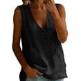 thumbnail image 6 of Qulqfy Casual Tank Tops for Women Sleeveless Cotton Linen Loose Basic Beach Diagonal Buttons Single pocket Vacation Womens Summer Tops Black XL, 6 of 8
