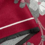 Saachi Floral Reversible Scarf Blossom Red Grey Fringe Trim