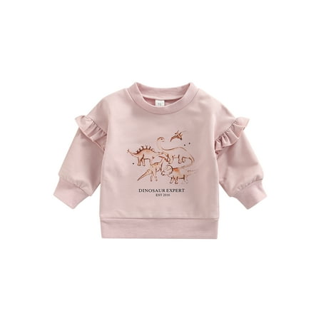

TheFound Infant Baby Girls Ruffle Dinosaur Print Long Sleeve Pullover Sweatshirt Sweater Tops Clothes