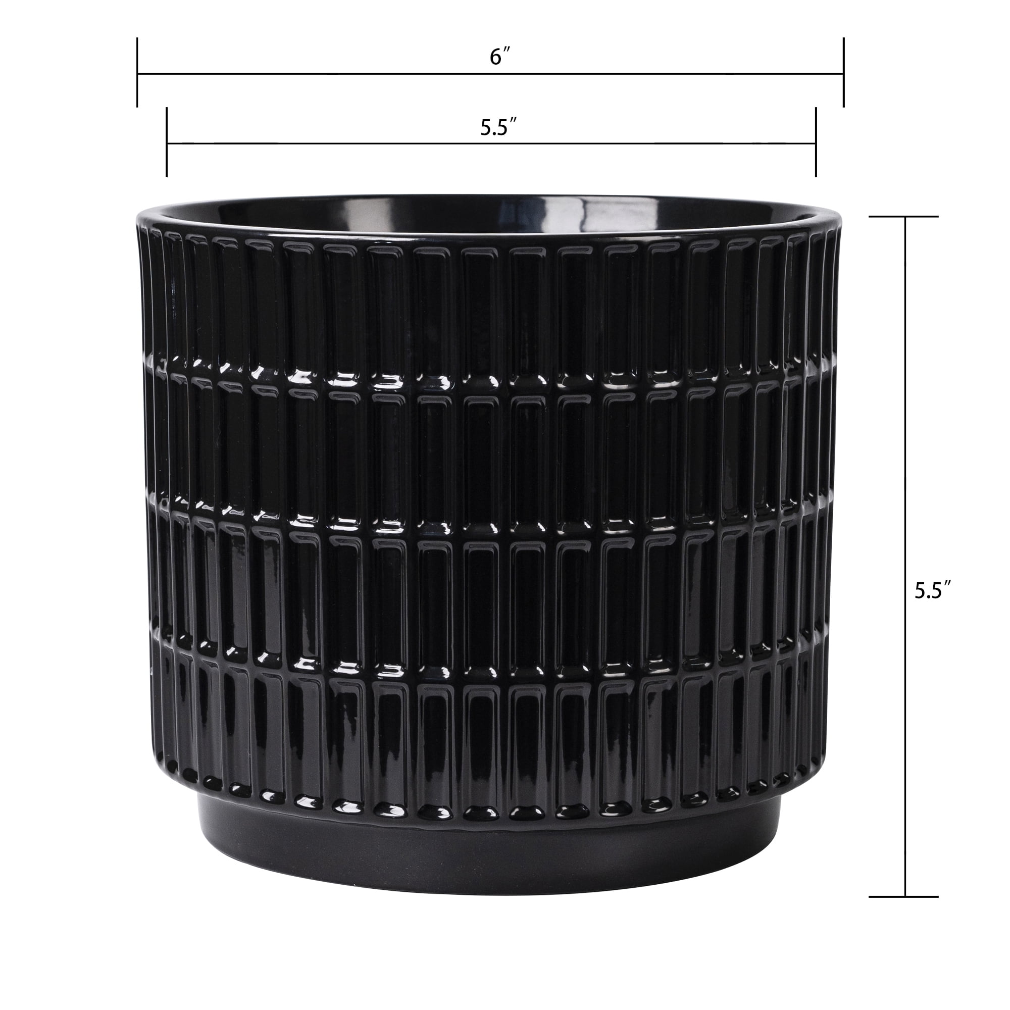 Mainstays 6 in Round Black Ceramic Grid Plant Planter