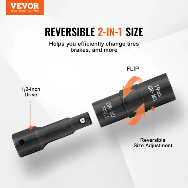 Heavy-Duty 1/2” Drive Lug Nut Impact Socket Set – Metric & SAE 6-Point Flip Socket for Ultimate Versatility and Strength