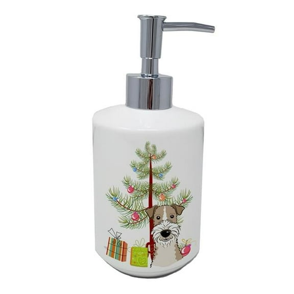 Carolines Treasures BB1619SOAP 7 x 3.5 in. Unisex Christmas Tree & Wire Haired Fox Terrier Ceramic Soap Dispenser
