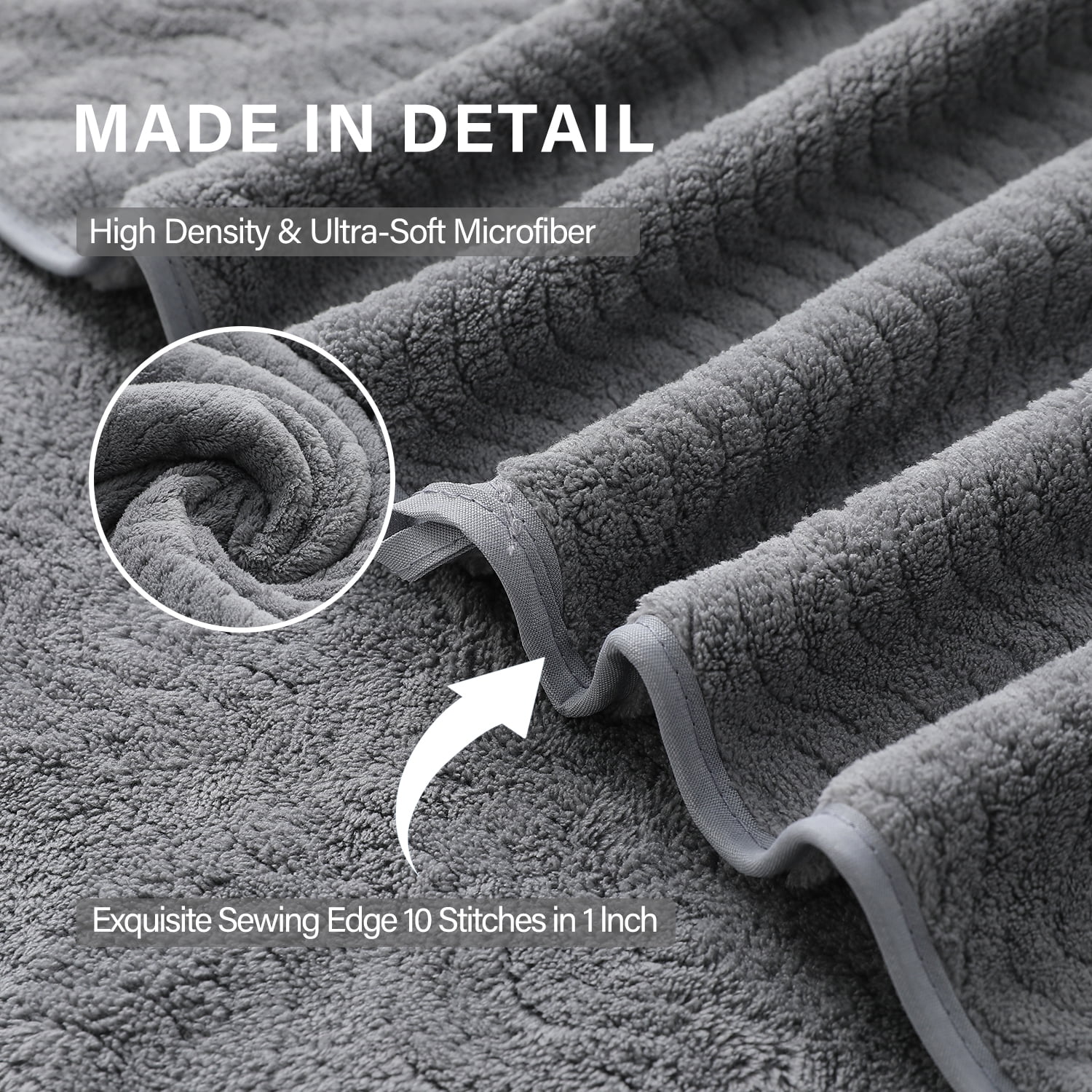 Beartech 8 Piece Microfiber Bath Towel Set ,2 Oversized Bath Sheet,2 Hand Towels,4 Washcloths, Extra Large, Soft & Less Lint Bathroom Towels Highly Absorbent Quick Dry Towels-Dark Gray