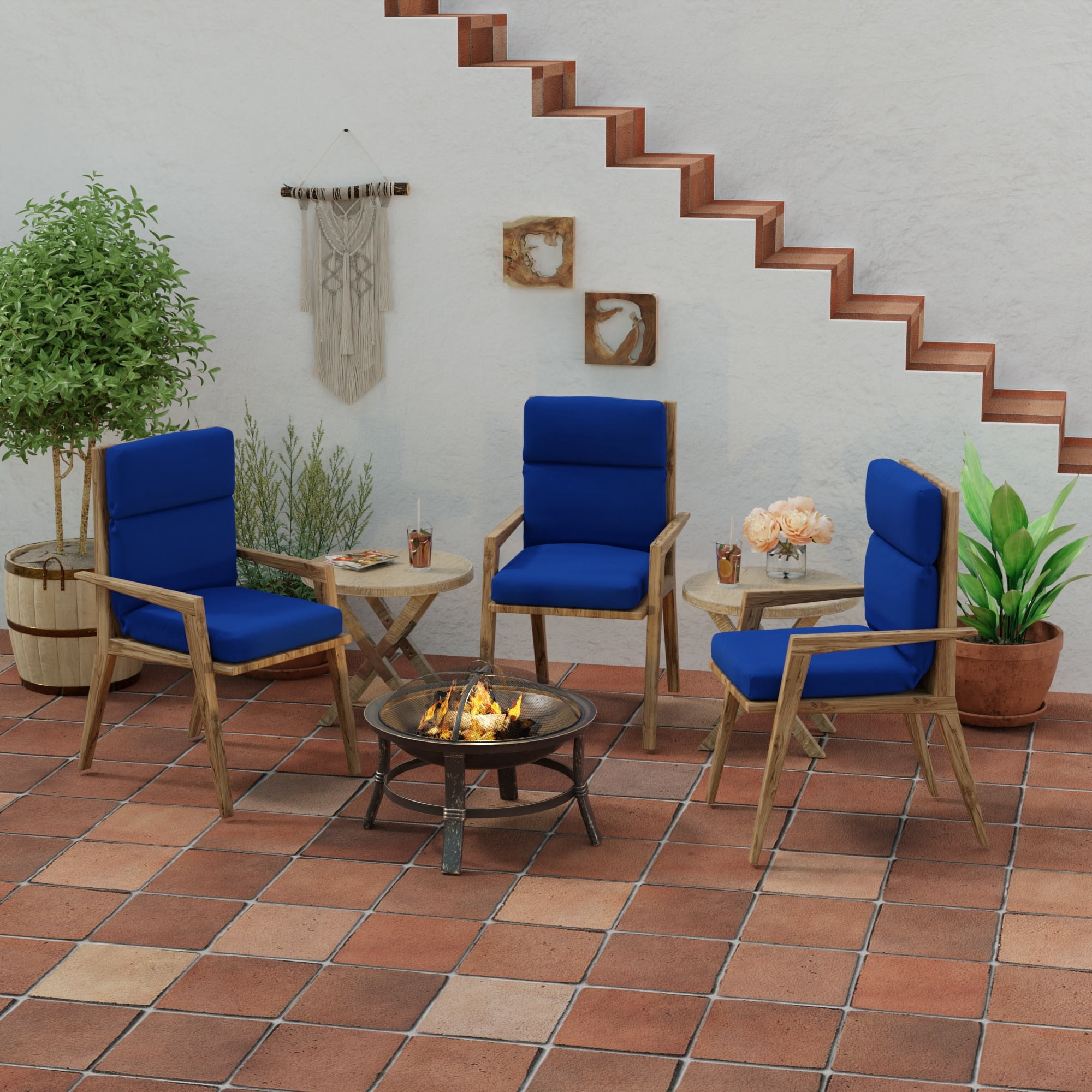 Jordan Manufacturing 45.5" x 23" Canvas Cobalt Blue Solid Rectangular Outdoor Chair Cushion with Ties