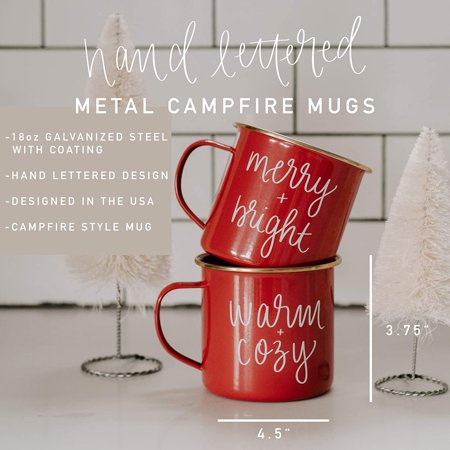 Christmas Holiday Coffee Mugs with Quotes | 18oz Galvanized Steel Festive Coffee Cup | Seasonal