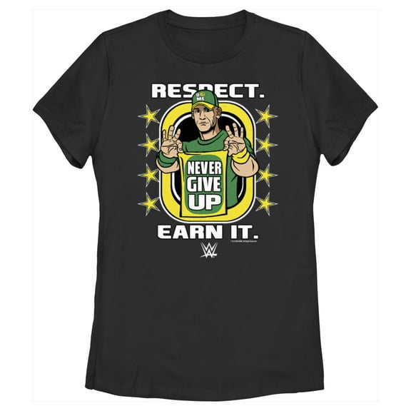Women's WWE John Cena Respect Earn It Graphic Tee Black Small