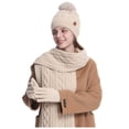 thumbnail image 1 of Aocisk Womens Winter Knit Scarf Lined Hat And Touchscreen Gloves Set For Cold Weather Beige One Size, 1 of 4