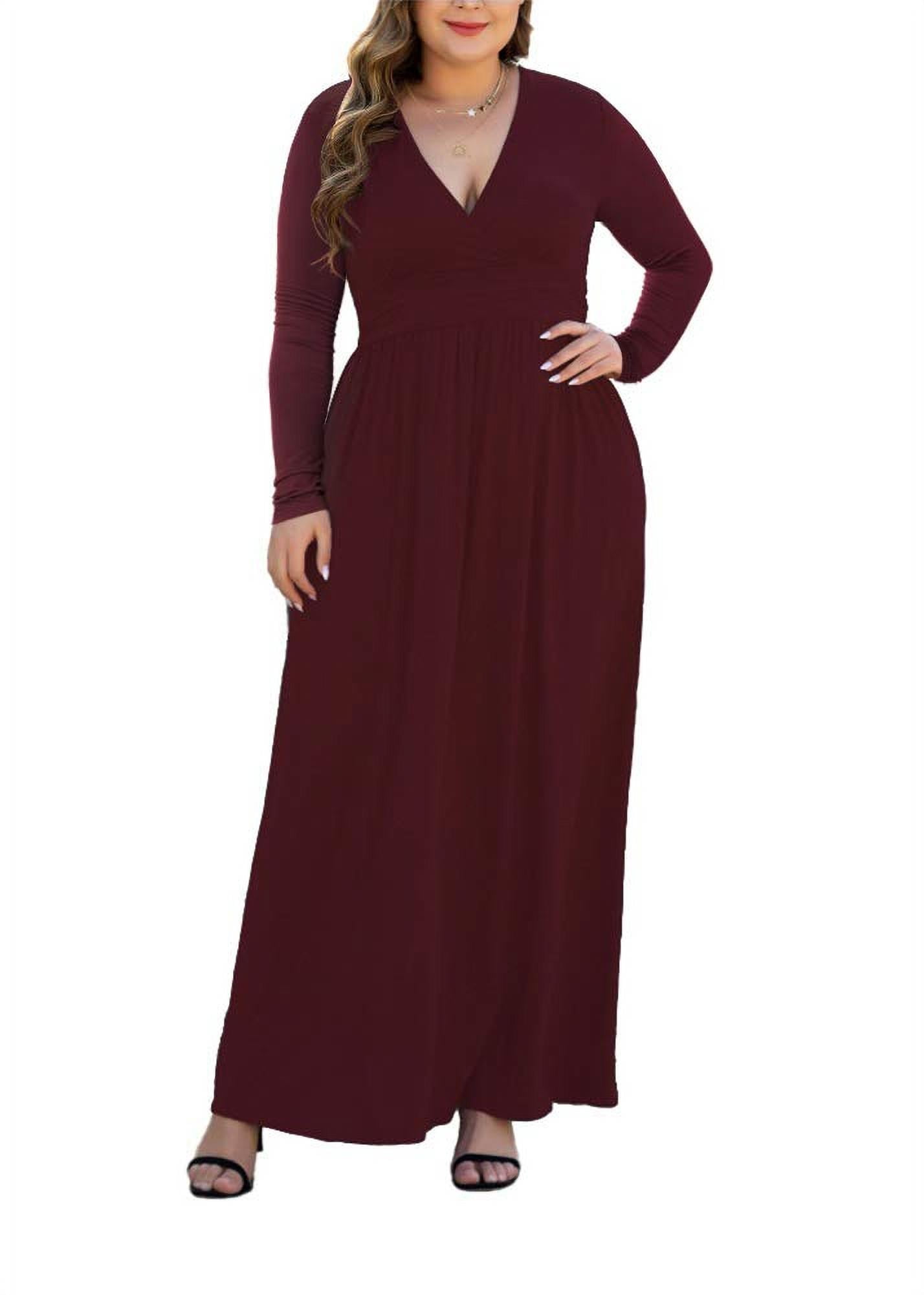 PCEAIIH Women's Plus Size Causal Maxi Dresses with Pockets Long Sleeve ...