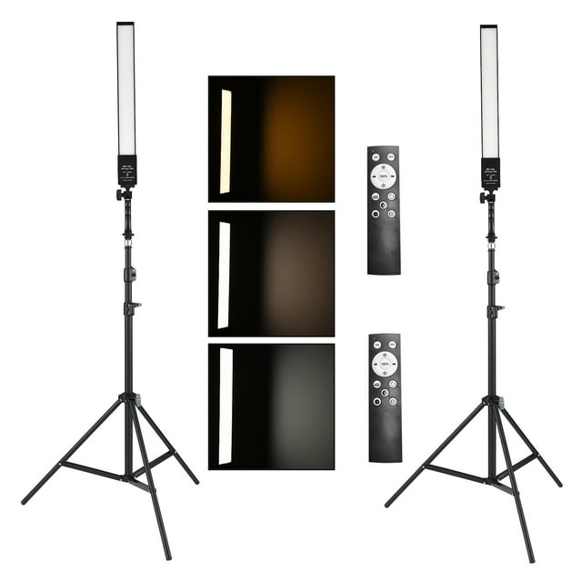 2 Pack Portable Handheld Photography Fill Light Kit with LED Video Light Wand 24W 3200K-5500K Dimmable + 2M Metal Light Stand + Remote Control for Vlog Live Streaming Product Portrait Photography