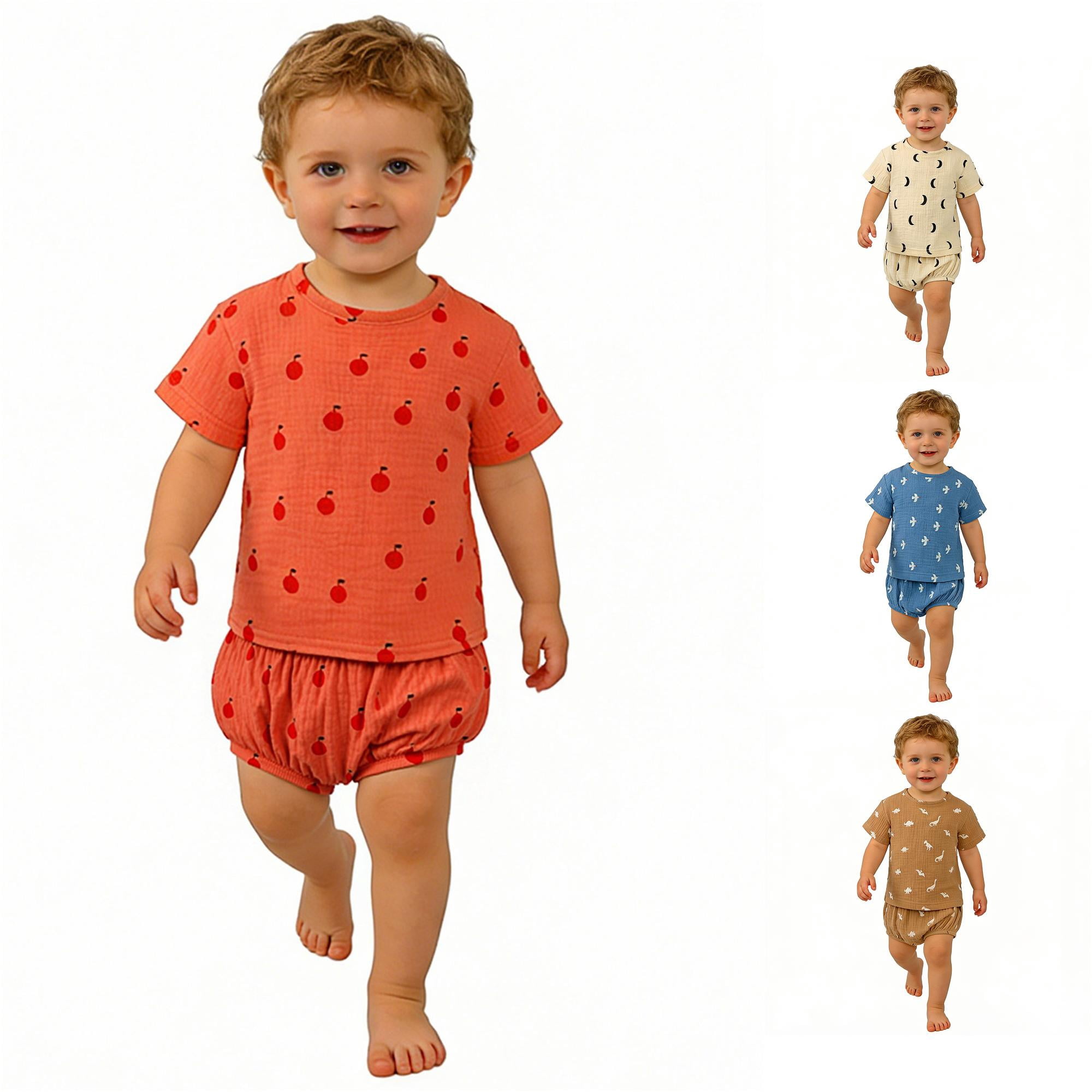 CUZIBR Child Baby Summer Outfit Sets For Toddler Kids Girls Boys Short Sleeve Shirt With Shorts Two Piece Playwear Clothing Sets Orange 6-9 Months