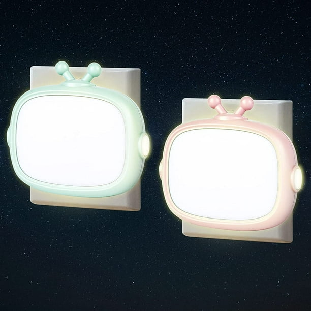 Luz nocturna para niños con enchufe, 2 piezas de luz nocturna con enchufe eléctrico para niños con sensor crepuscular, luz nocturna LED ajustable, Plug and Play, lámpara de pared pequeña para