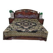 Mogul Indian Pashmina Bedspread Wool Black Floral Moroccan Boho Style Bedding Blanket