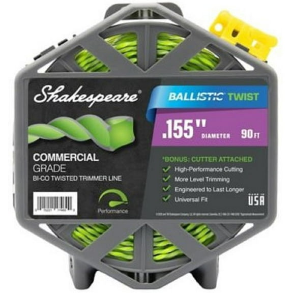 Shakespeare 17469 Ballistic Twist Trimmer Line 0.155 Inch x 90ft Nylon Green