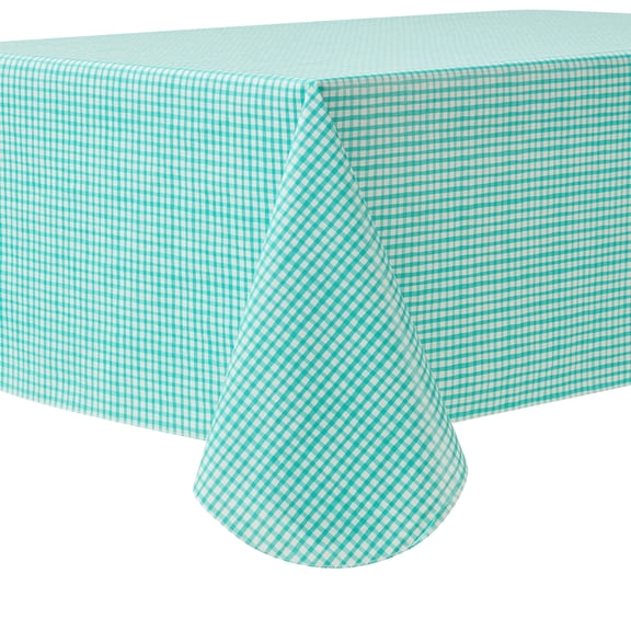 Mainstays Summer Fun PEVA Tablecloth, Indoor & Outdoor for Table 60" x 84" - Teal Gingham