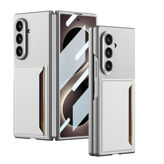 for Samsung Galaxy Z Fold8 Ultra PU Leather Back Card Slot Hard PC Shell, Fashion Slim Shockproof Protective Cover with Front Screen Protector for Samsung Galaxy Z Fold8 Ultra, Silver
