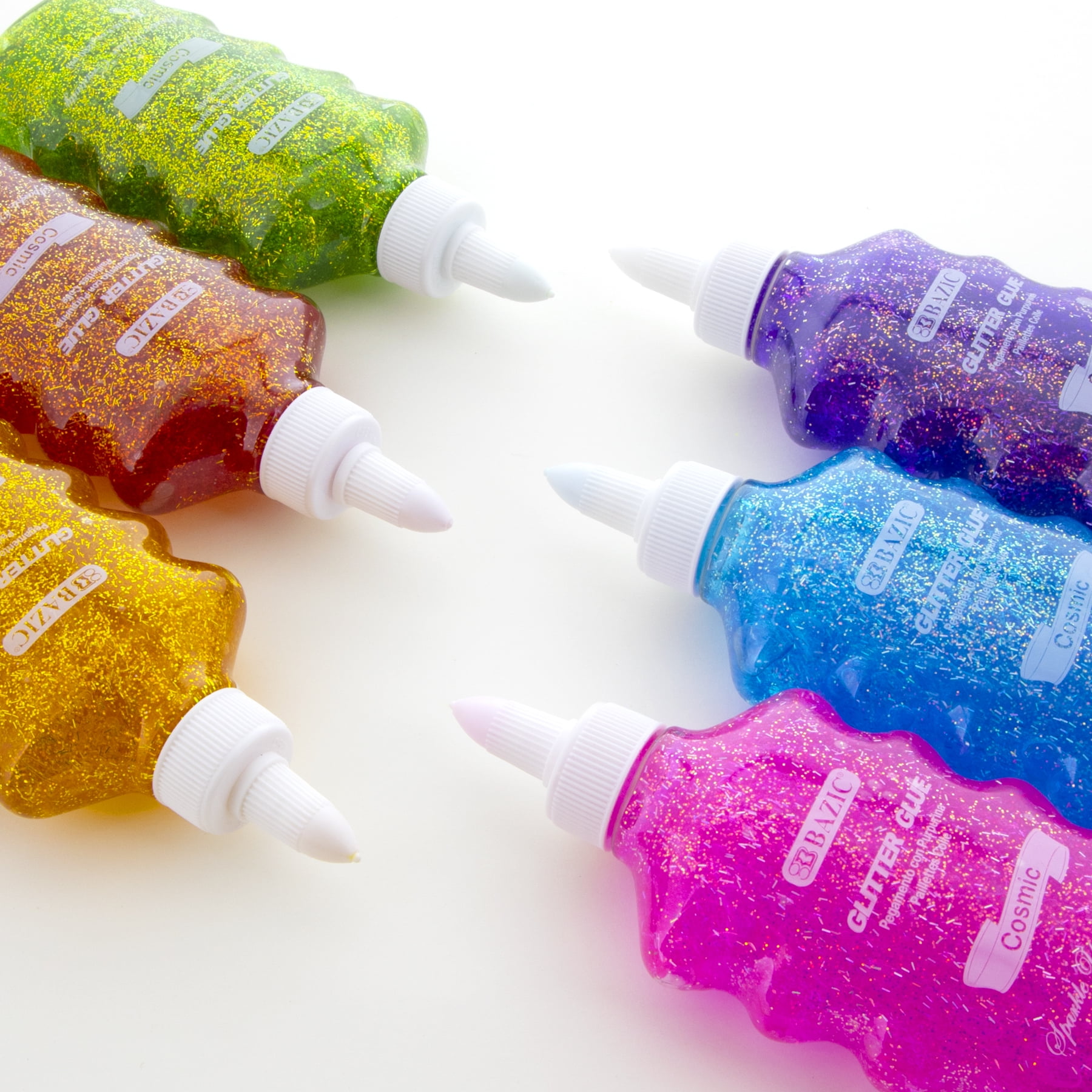BAZIC Glitter Glue 6 Neon Color Non-Toxic (6.8oz/Pack), 6-Packs