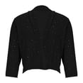 thumbnail image 3 of LEKODE Women Glitter Sparkle Cropped Bolero Shrug, 3/4 Sleeve Open Front Ultra Short Casual Party Dress Cover Up Outer Top A Black L, 3 of 4