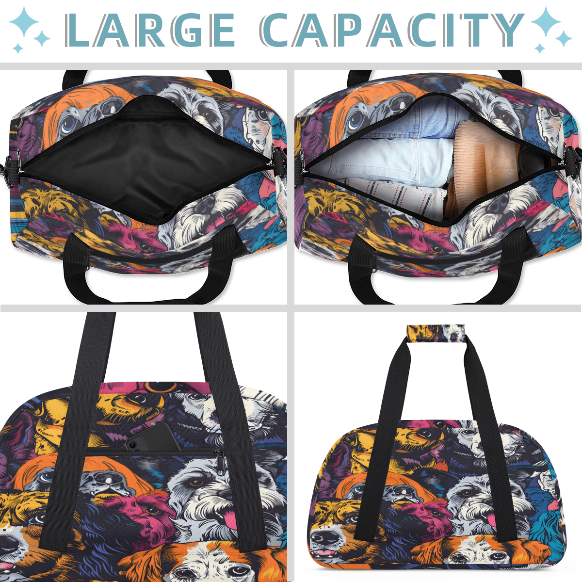 Herdesigns Sports Duffle Bags Travel Duffle Bag Gym Bag Dogs Colorful Weekender Travel Bag Waterproof Overnight Bag Carry On Travel Tote Bag Dance Bags