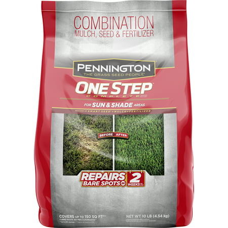 Pennington One Step Grass Seed for Sun And Shade, Mulch Plus Fertilizer, 10 (Best Lawn Fertilizer For St Augustine Grass)