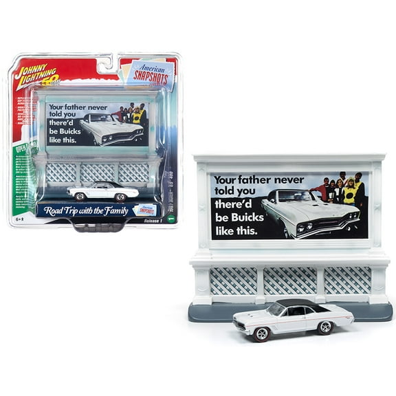 1967 Buick GS 400 White with "Buick" City Billboard "Johnny Lightning 50th Anniv." 1/64 Diecast Car by Johnny Lightning