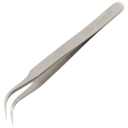Unique Bargains Silver Tone HandyTool Bent Curved Pointed Tweezers 4 1/2