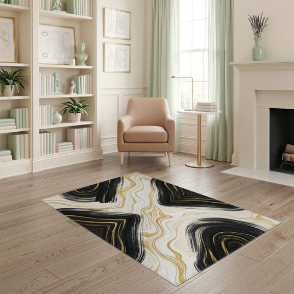 ODIKA Abstract Asymmetrical Cream Balance Fluid Grey Tan for Home Office, Gaming Room, Under Desk, Non-Slip Chair-Friendly