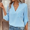 thumbnail image 7 of Jewelreauty Womens Striped 3/4 Sleeve V Neck Work Shirts Dressy Tops Casual Lightweight T-Shirts with Pocket (S, Blue), 7 of 7