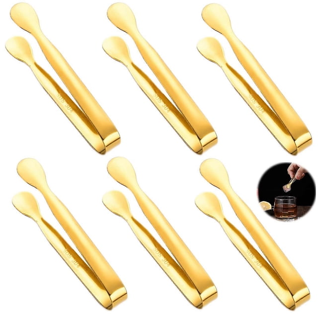 Stainless Steel Sugar Tongs, 6 Pcs Small Stainless Steel Ice Cube Tongs Gold Serving Tongs For Wedding Party Bar Buffet