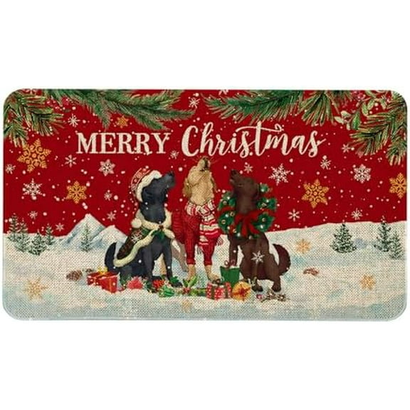 Christmas Dog Door Mat 17x30 Inch Merry Doormat Indoor Outdoor Entrance Floor Rug Non Slip Winter Decor Welcome Mats.