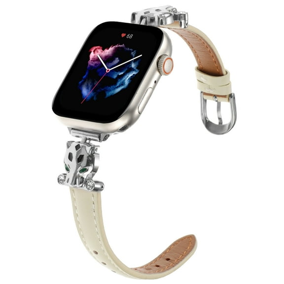 Dwitch Genuine Leather Band Compatible with Apple Watch Women 49mm 45mm 44mm 42mm(2024 series 10), Slim Leather Strap with D-Shape Metal Buckle for iWatch Series Ultra 10 9 8 SE 7 6 5 4 3 2 1,A