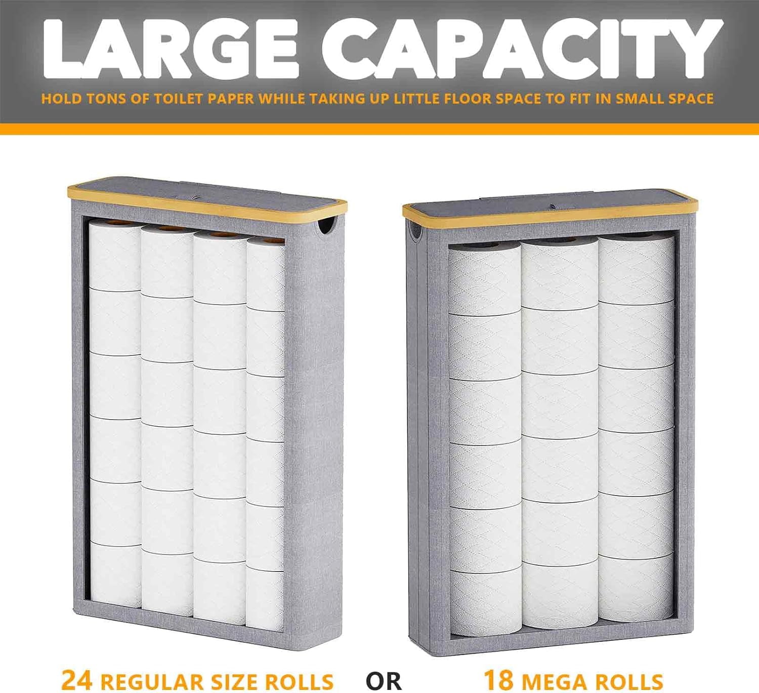 SpaceAid Extra Large Toilet Paper Storage with Lid, Slim Basket Holder, Gray