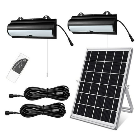 

Double Head Solar Pendant Light Motion Sensor IP65 Waterproof Outdoor Shed Light with Dimmable Remote Control Warm White