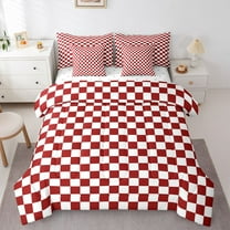 Homewish Red Plaid Buffalo Bedding Comforter Set 7pcs for Teens, Chic Checkered Square Queen Bedding Sets, Modern Fashion Reversible Queen Sheet Sets, Super Cozy Room Decor