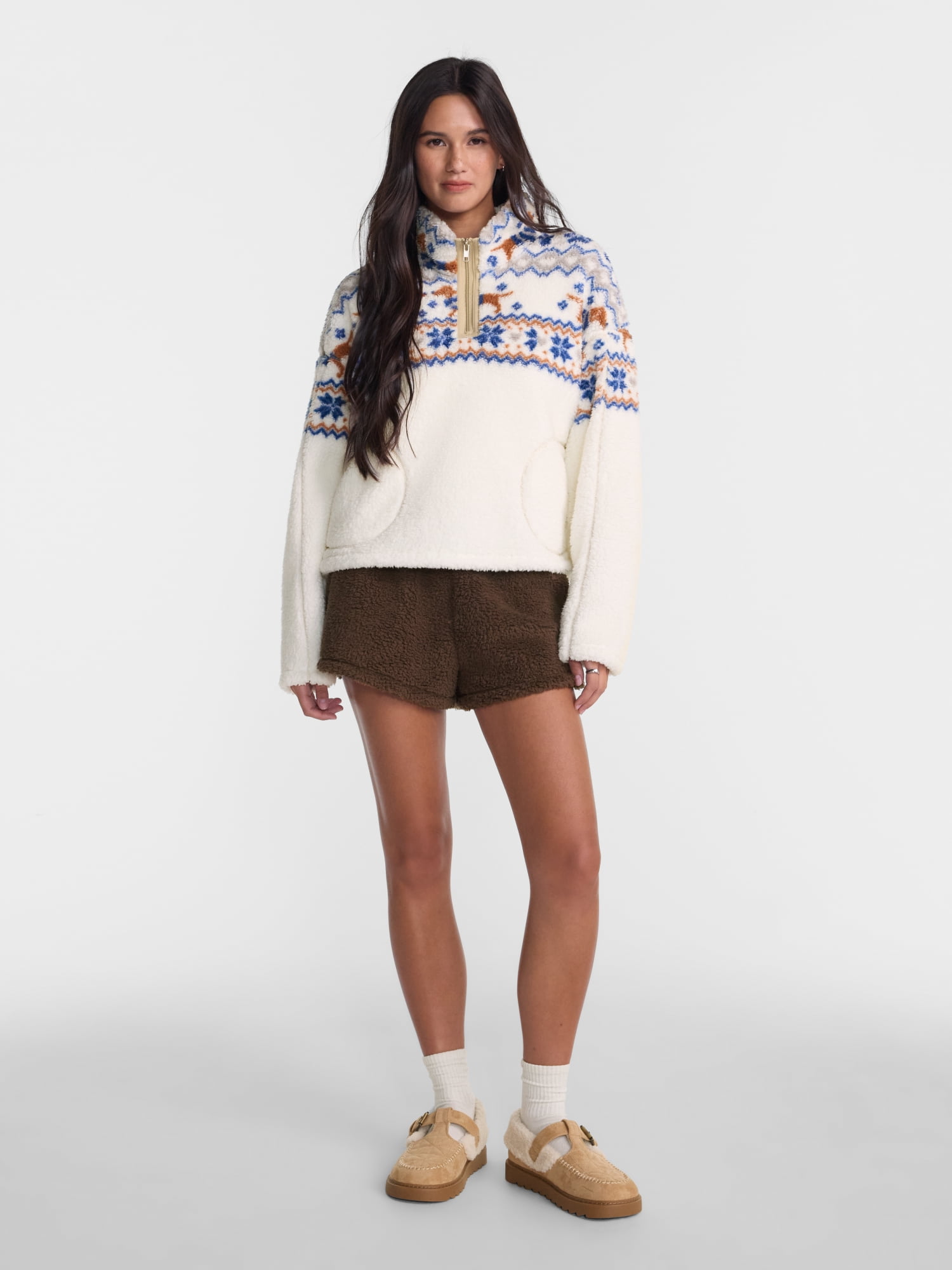 No Boundaries Faux Shearling Plush Pullover, Women's & Women’s Plus XXS-4X