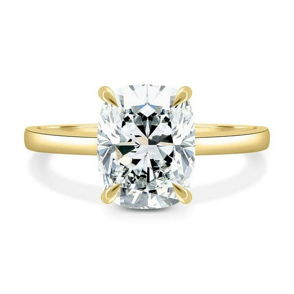 SOLITAIRE JEWELS 2.50CT Elongated Cushion Solitaire Hidden Halo Moissanite Engagement Ring 18K Gold