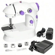 2 Speed Portable Electric Sewing Machine Mini Desktop Handheld Household with LED Light (US),White
