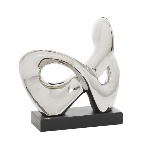 12" x 12" Silver Polystone Loop Abstract Sculpture with Black Base, by DecMode