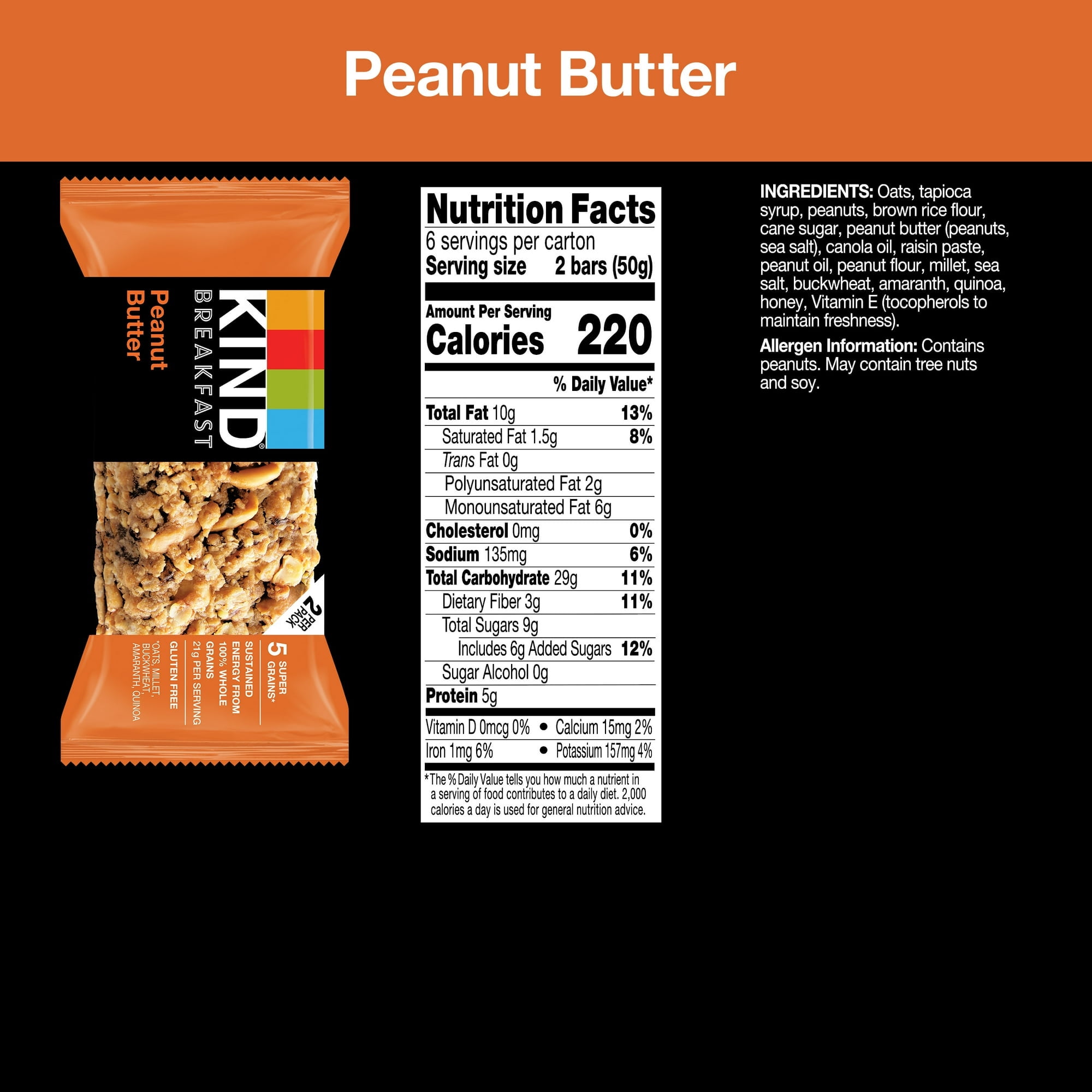 KIND Breakfast 100% Whole Grain Gluten Free Peanut Butter Snack Bars, 1.76 oz, 12 Count pack of 4