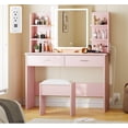 thumbnail image 1 of Bingirl Vanity Desk with Lighted Mirror - Makeup Vanity Set with Power Outlet/Cushioned Stool - Vanity Table with 6 Storage Shelves - 2 Large Drawers and 3 Color Light Adjustable Brightness - Pink, 1 of 7